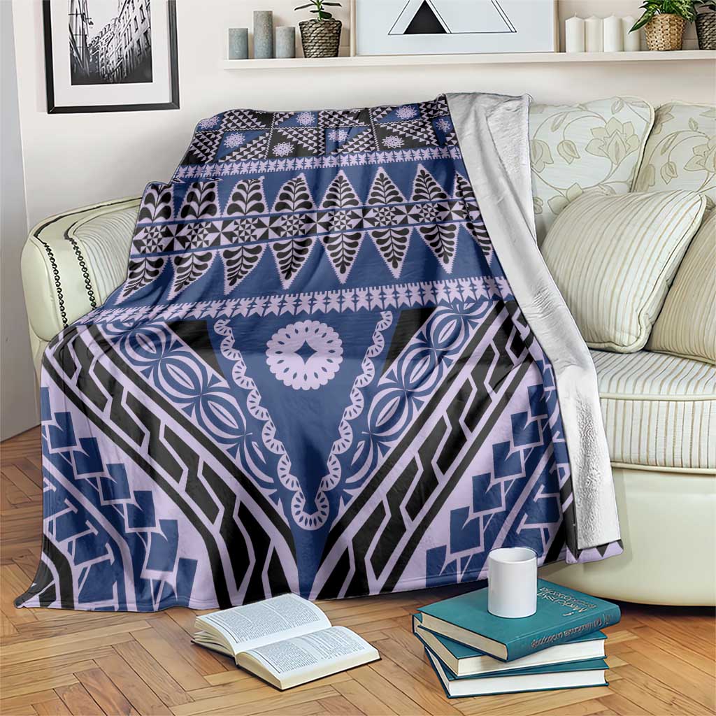 Vintage Bula Fiji Blanket Prussian Blue Tapa Masi Motif