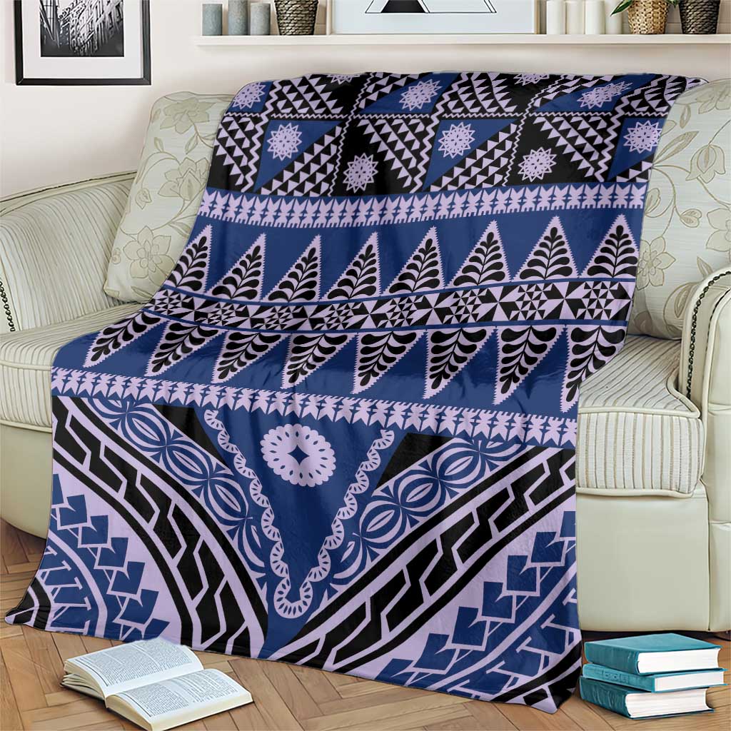 Vintage Bula Fiji Blanket Prussian Blue Tapa Masi Motif