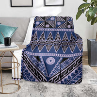 Vintage Bula Fiji Blanket Prussian Blue Tapa Masi Motif