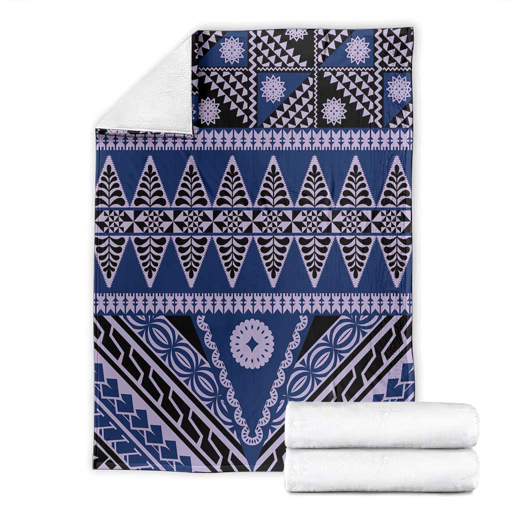 Vintage Bula Fiji Blanket Prussian Blue Tapa Masi Motif