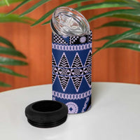 Vintage Bula Fiji 4 in 1 Can Cooler Tumbler Prussian Blue Tapa Masi Motif