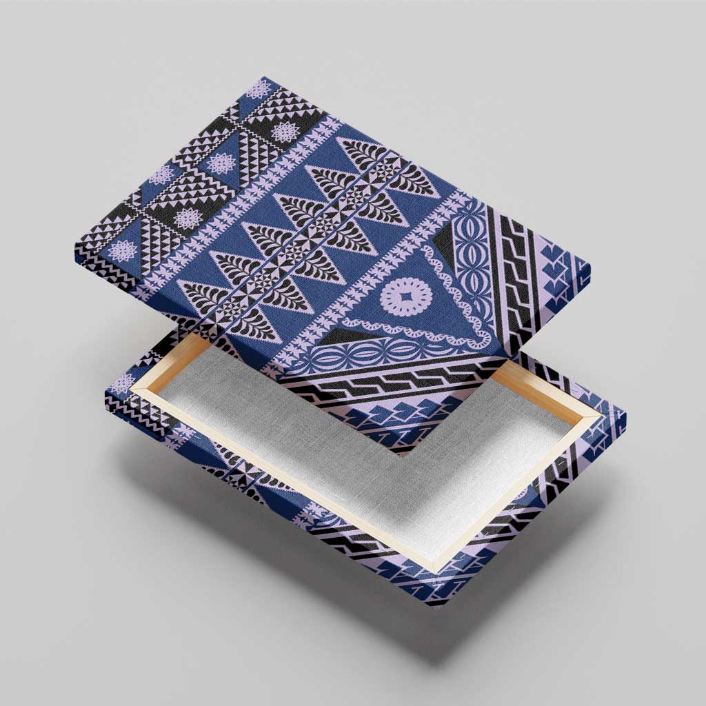 Vintage Bula Fiji Canvas Wall Art Prussian Blue Tapa Masi Motif