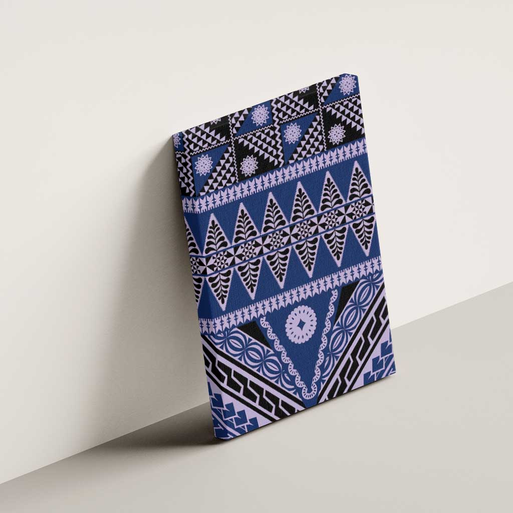 Vintage Bula Fiji Canvas Wall Art Prussian Blue Tapa Masi Motif