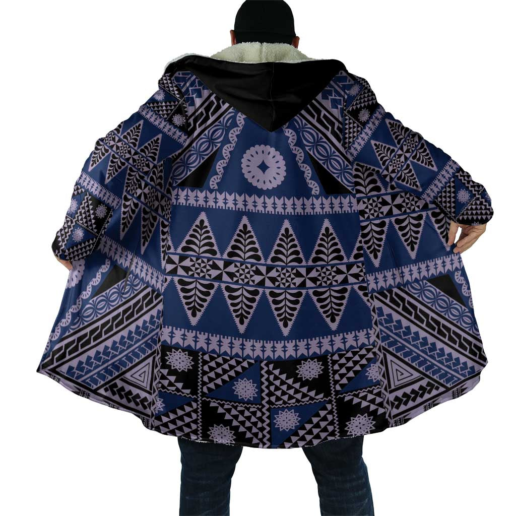 Vintage Bula Fiji Cloak Prussian Blue Tapa Masi Motif - Polynesian Pride