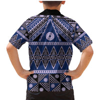 Vintage Bula Fiji Family Matching Mermaid Dress and Hawaiian Shirt Prussian Blue Tapa Masi Motif LT9 - Polynesian Pride