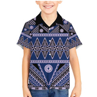 Vintage Bula Fiji Family Matching Mermaid Dress and Hawaiian Shirt Prussian Blue Tapa Masi Motif LT9 Son's Shirt Blue - Polynesian Pride