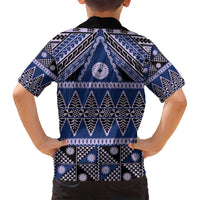 Vintage Bula Fiji Family Matching Summer Maxi Dress and Hawaiian Shirt Prussian Blue Tapa Masi Motif LT9 - Polynesian Pride