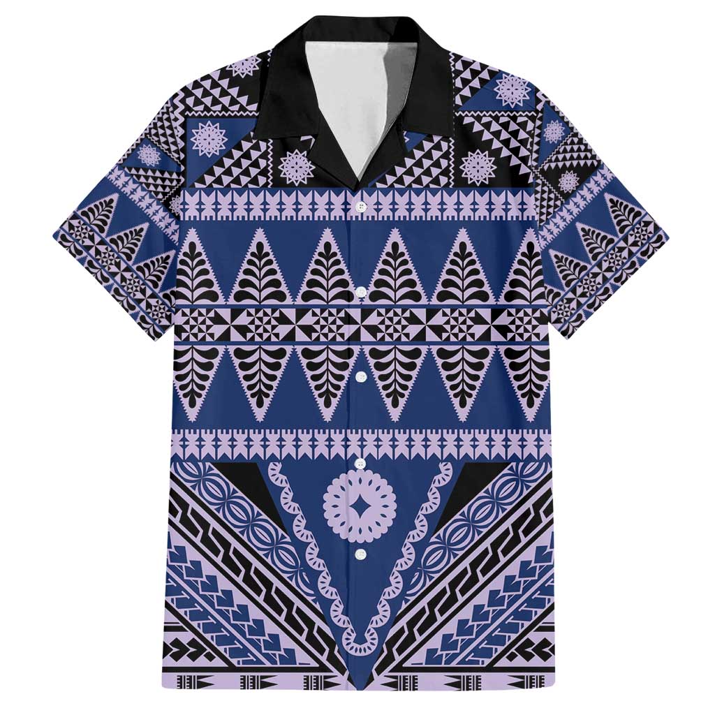 Vintage Bula Fiji Family Matching Tank Maxi Dress and Hawaiian Shirt Prussian Blue Tapa Masi Motif LT9 Dad's Shirt - Short Sleeve Blue - Polynesian Pride