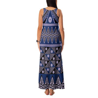 Vintage Bula Fiji Family Matching Tank Maxi Dress and Hawaiian Shirt Prussian Blue Tapa Masi Motif LT9 - Polynesian Pride