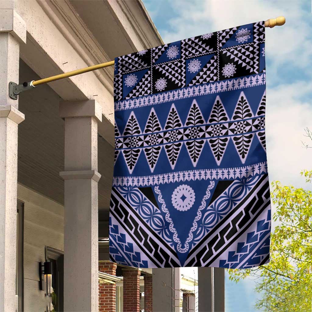 Vintage Bula Fiji Garden Flag Prussian Blue Tapa Masi Motif