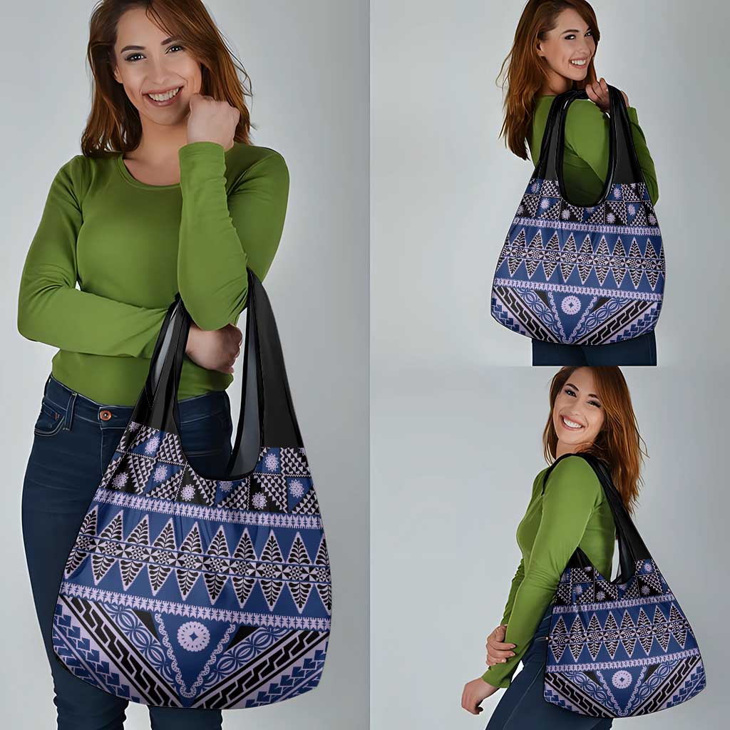 Vintage Bula Fiji Grocery Bag Prussian Blue Tapa Masi Motif