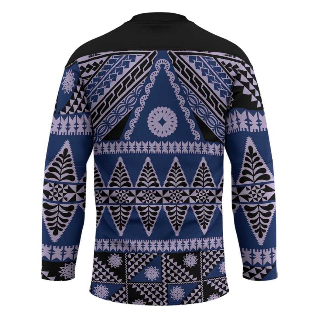 Vintage Bula Fiji Hockey Jersey Prussian Blue Tapa Masi Motif - Polynesian Pride