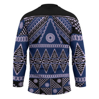 Vintage Bula Fiji Hockey Jersey Prussian Blue Tapa Masi Motif - Polynesian Pride