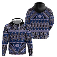Vintage Bula Fiji Hoodie Prussian Blue Tapa Masi Motif