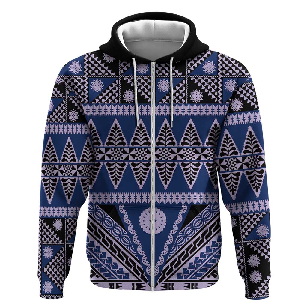 Vintage Bula Fiji Hoodie Prussian Blue Tapa Masi Motif
