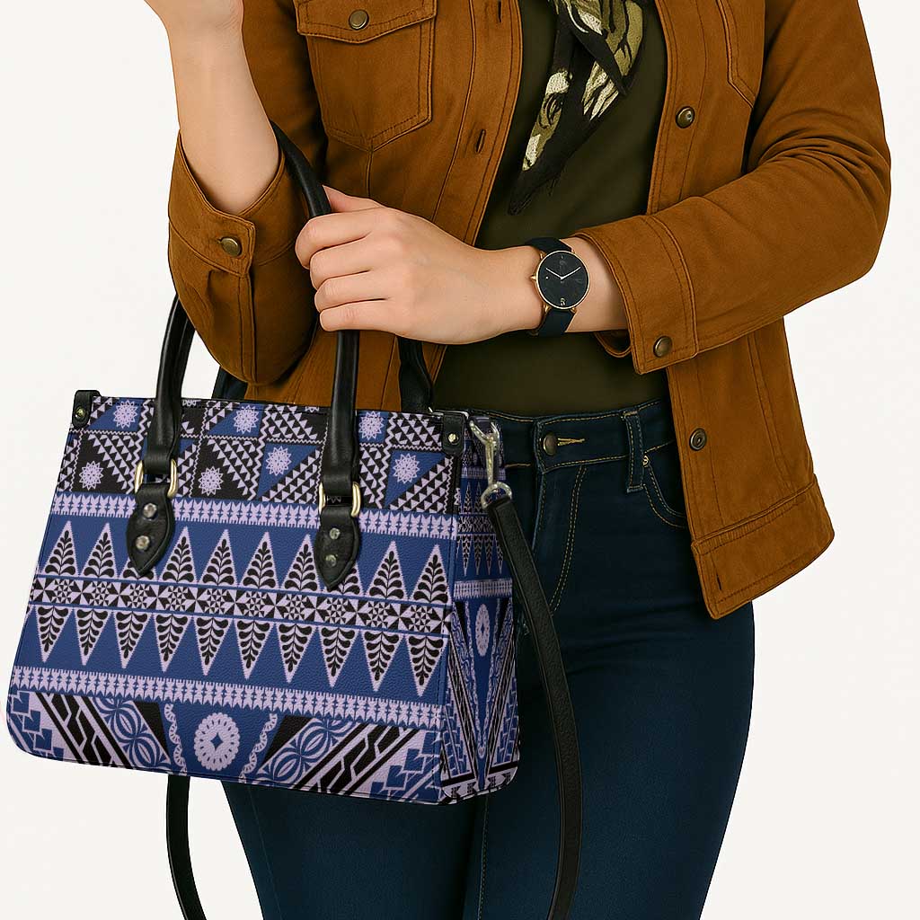 Vintage Bula Fiji Leather Bag Prussian Blue Tapa Masi Motif - Polynesian Pride