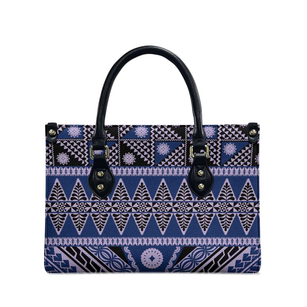 Vintage Bula Fiji Leather Bag Prussian Blue Tapa Masi Motif - Polynesian Pride
