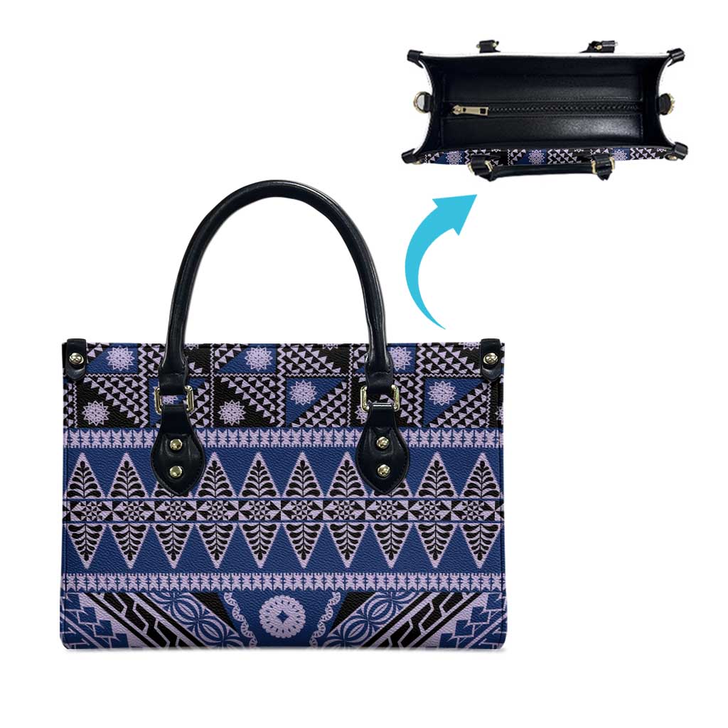 Vintage Bula Fiji Leather Bag Prussian Blue Tapa Masi Motif - Polynesian Pride