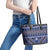Vintage Bula Fiji Leather Tote Bag Prussian Blue Tapa Masi Motif