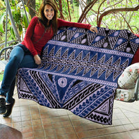 Vintage Bula Fiji Quilt Prussian Blue Tapa Masi Motif