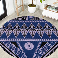 Vintage Bula Fiji Round Carpet Prussian Blue Tapa Masi Motif LT9 Blue - Polynesian Pride