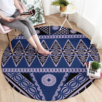 Vintage Bula Fiji Round Carpet Prussian Blue Tapa Masi Motif LT9 - Polynesian Pride