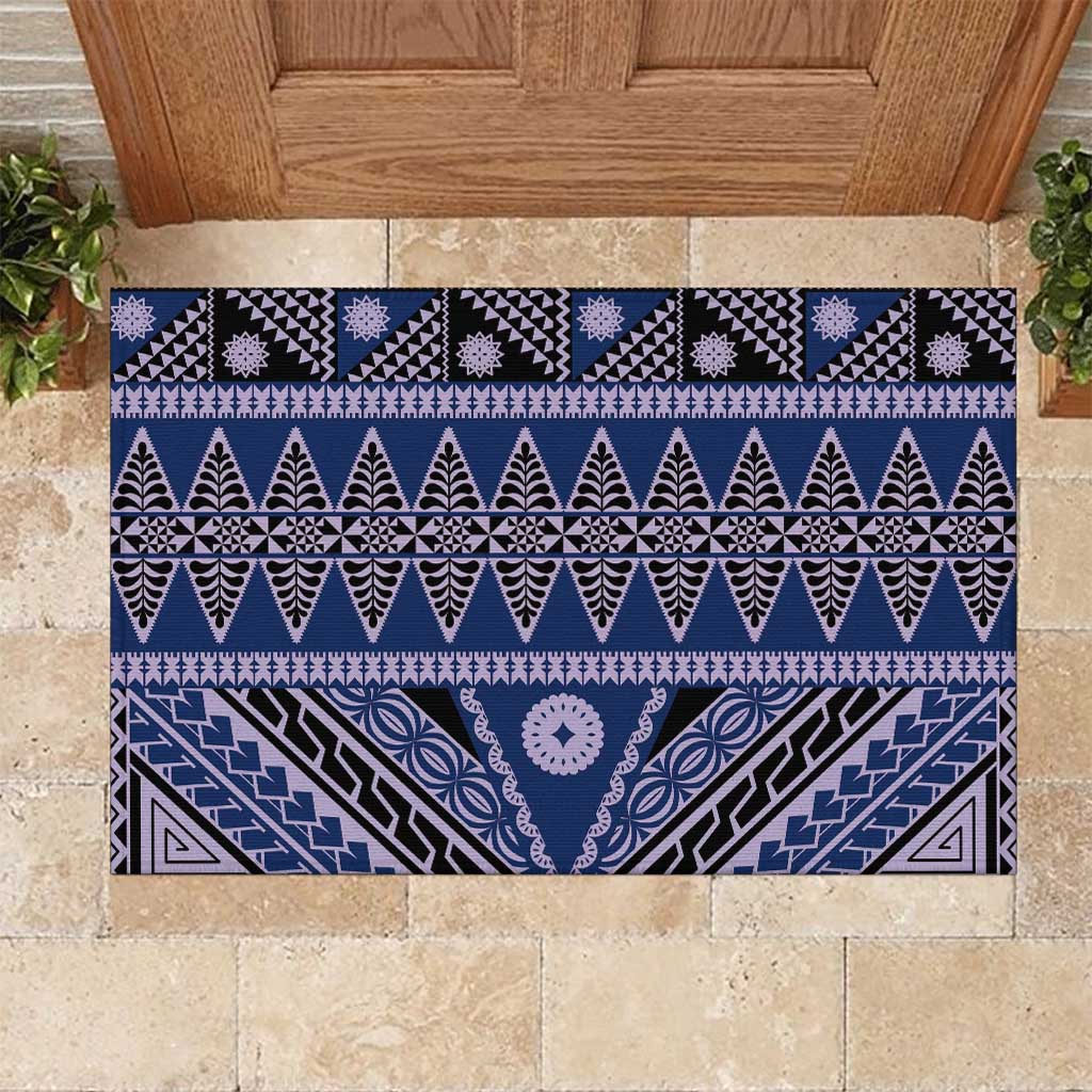 Vintage Bula Fiji Rubber Doormat Prussian Blue Tapa Masi Motif