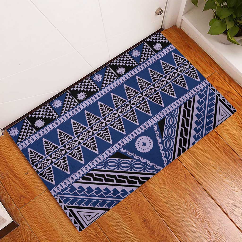 Vintage Bula Fiji Rubber Doormat Prussian Blue Tapa Masi Motif