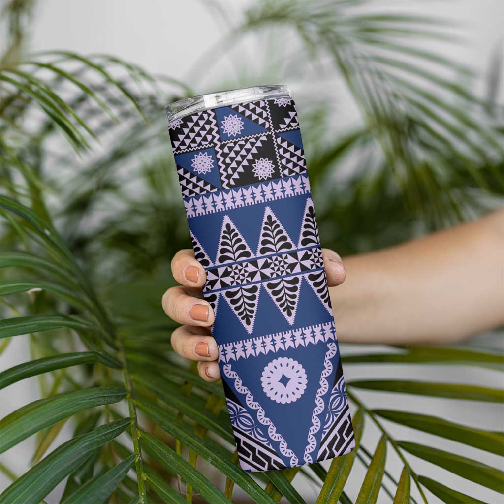 Vintage Bula Fiji Skinny Tumbler Prussian Blue Tapa Masi Motif