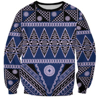 Vintage Bula Fiji Sweatshirt Prussian Blue Tapa Masi Motif