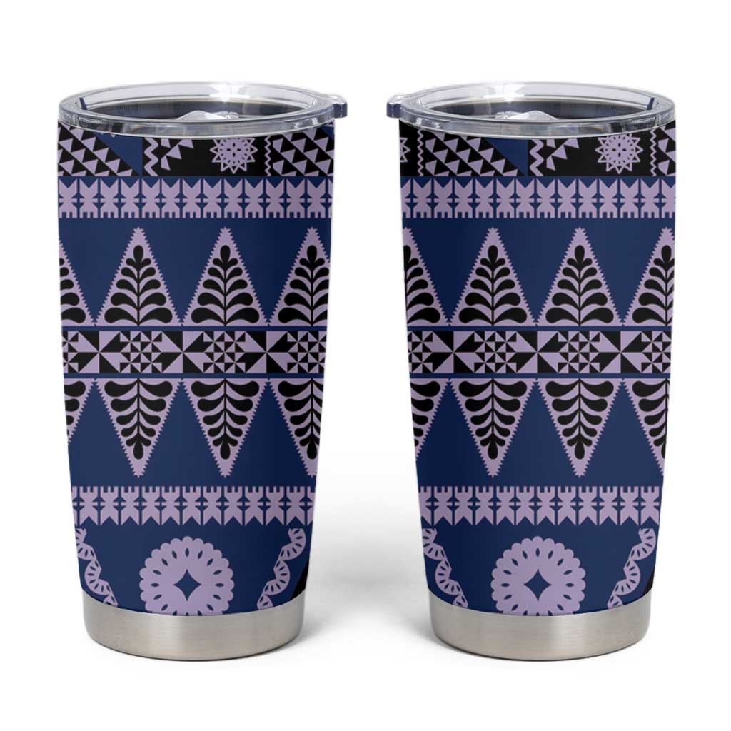 Vintage Bula Fiji Tumbler Cup Prussian Blue Tapa Masi Motif