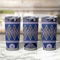 Vintage Bula Fiji Tumbler Cup Prussian Blue Tapa Masi Motif