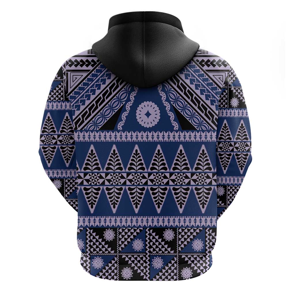Vintage Bula Fiji Zip Hoodie Prussian Blue Tapa Masi Motif
