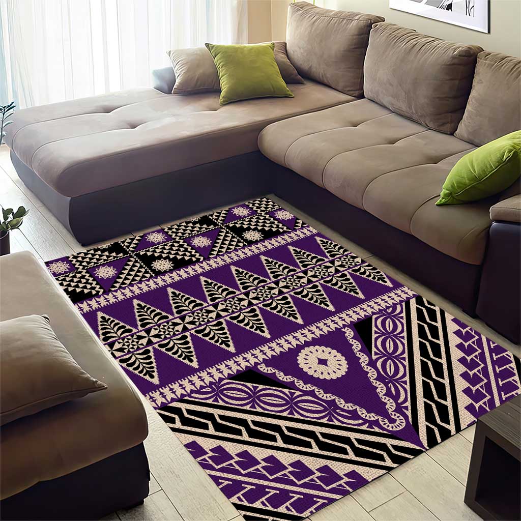 Vintage Bula Fiji Area Rug Purple Tapa Masi Motif