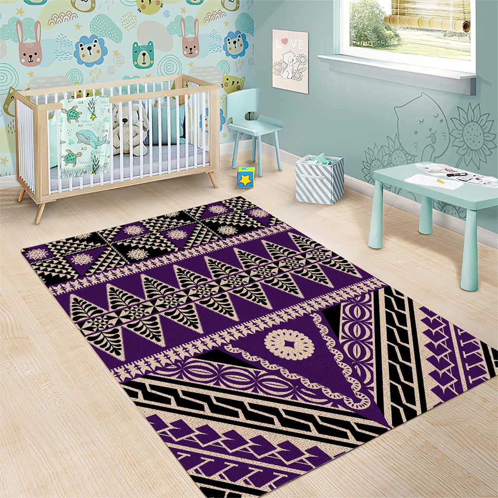 Vintage Bula Fiji Area Rug Purple Tapa Masi Motif