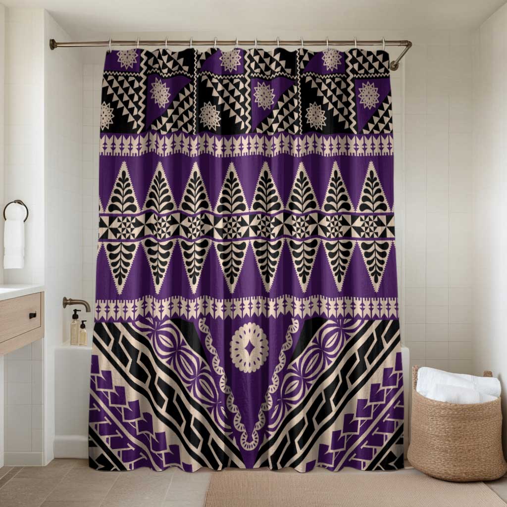 Vintage Bula Fiji Bathroom Set Purple Tapa Masi Motif - Polynesian Pride
