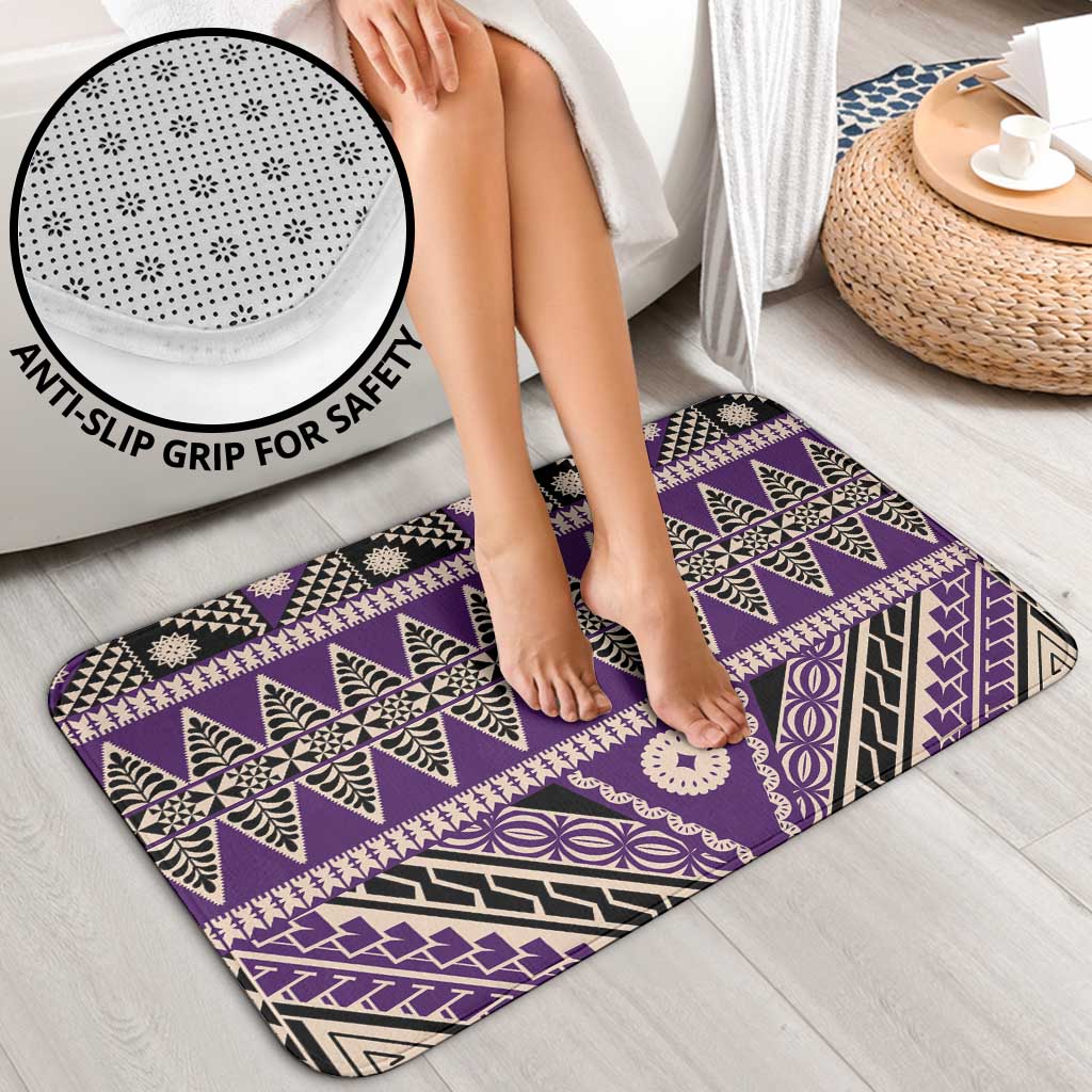Vintage Bula Fiji Bathroom Set Purple Tapa Masi Motif - Polynesian Pride