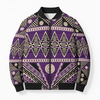 Vintage Bula Fiji Bomber Puffer Jacket Purple Tapa Masi Motif - Polynesian Pride