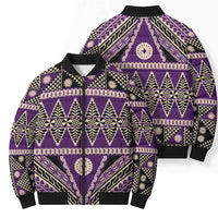 Vintage Bula Fiji Bomber Puffer Jacket Purple Tapa Masi Motif - Polynesian Pride