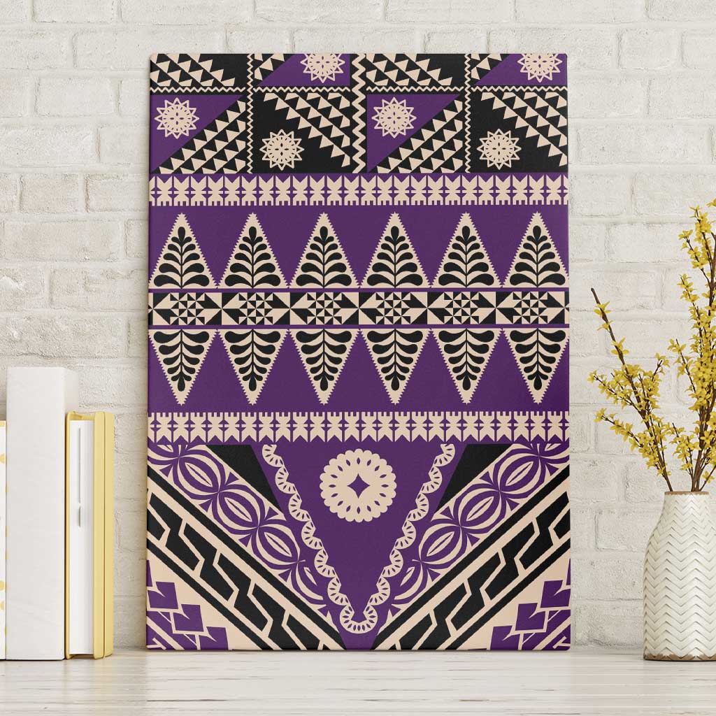 Vintage Bula Fiji Canvas Wall Art Purple Tapa Masi Motif