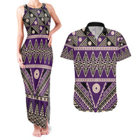 Vintage Bula Fiji Couples Matching Tank Maxi Dress and Hawaiian Shirt Purple Tapa Masi Motif LT9 Purple - Polynesian Pride