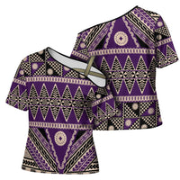 Vintage Bula Fiji Cross Shoulder Shirt Purple Tapa Masi Motif - Polynesian Pride