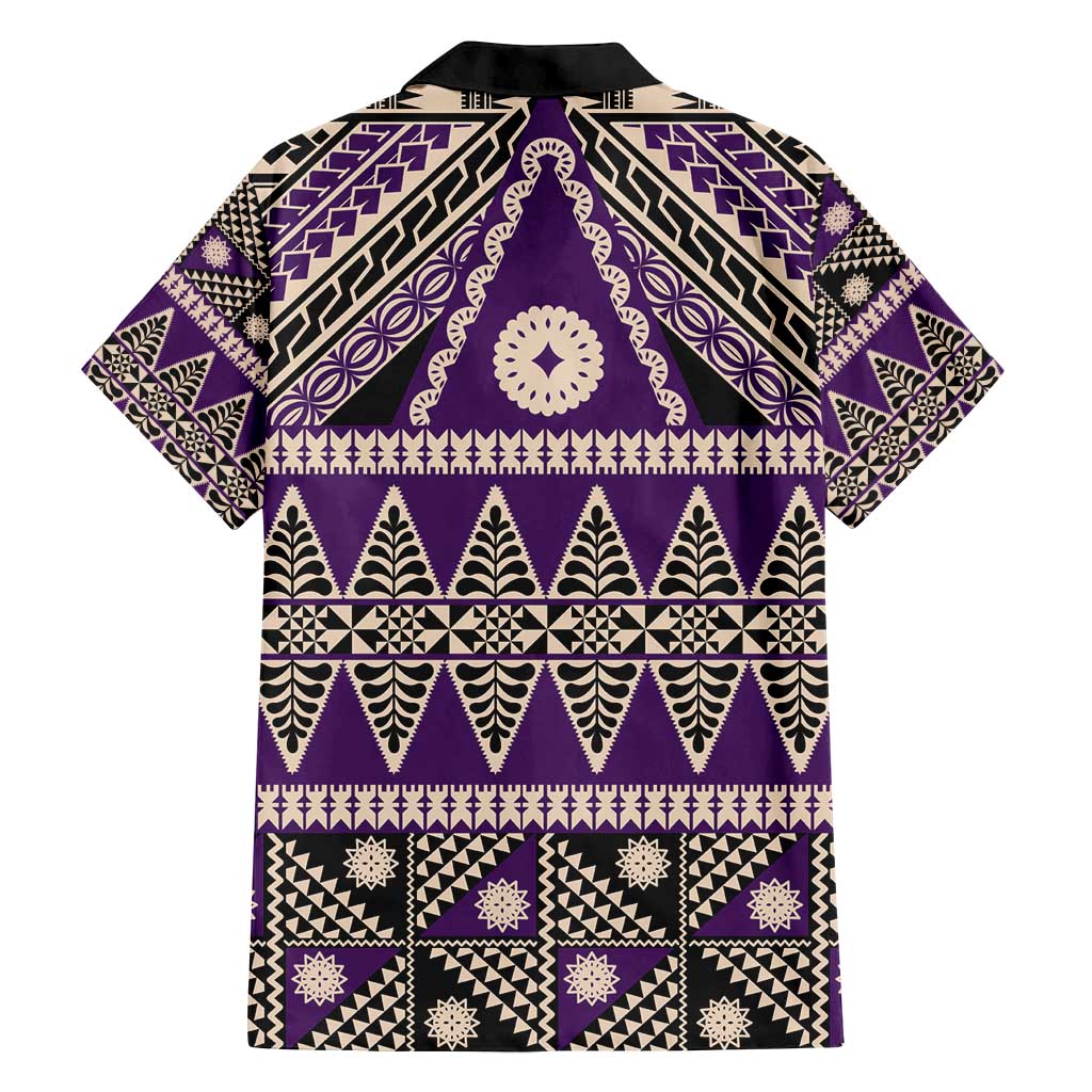 Vintage Bula Fiji Family Matching Long Sleeve Bodycon Dress and Hawaiian Shirt Purple Tapa Masi Motif LT9 - Polynesian Pride