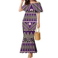 Vintage Bula Fiji Family Matching Mermaid Dress and Hawaiian Shirt Purple Tapa Masi Motif LT9 Mom's Dress Purple - Polynesian Pride