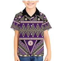 Vintage Bula Fiji Family Matching Mermaid Dress and Hawaiian Shirt Purple Tapa Masi Motif LT9 Son's Shirt Purple - Polynesian Pride