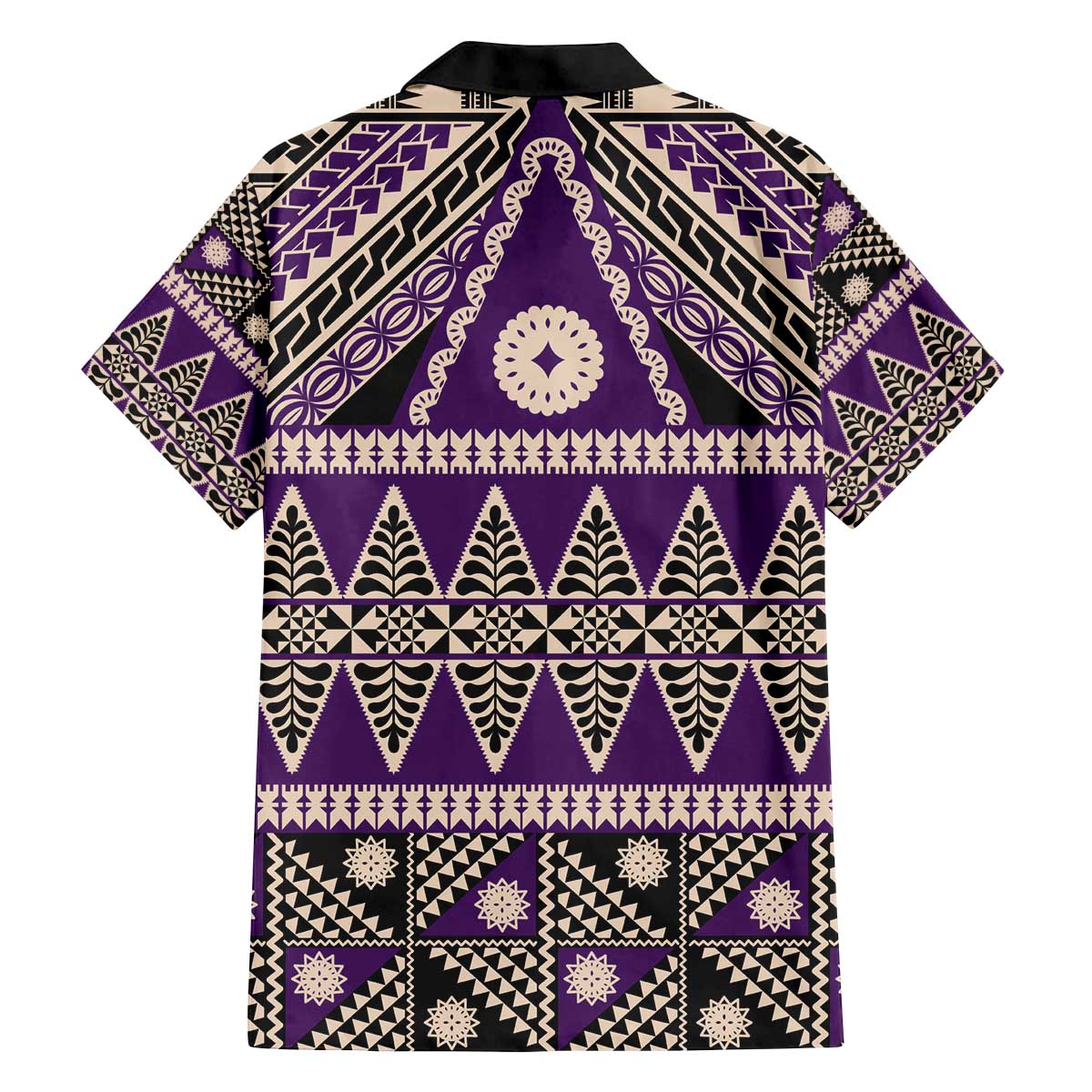 Vintage Bula Fiji Family Matching Off The Shoulder Long Sleeve Dress and Hawaiian Shirt Purple Tapa Masi Motif LT9 - Polynesian Pride