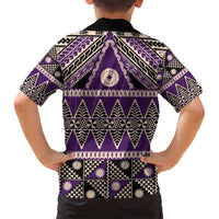 Vintage Bula Fiji Family Matching Off Shoulder Short Dress and Hawaiian Shirt Purple Tapa Masi Motif LT9 - Polynesian Pride