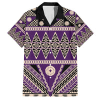 Vintage Bula Fiji Family Matching Off Shoulder Short Dress and Hawaiian Shirt Purple Tapa Masi Motif LT9 Dad's Shirt - Short Sleeve Purple - Polynesian Pride