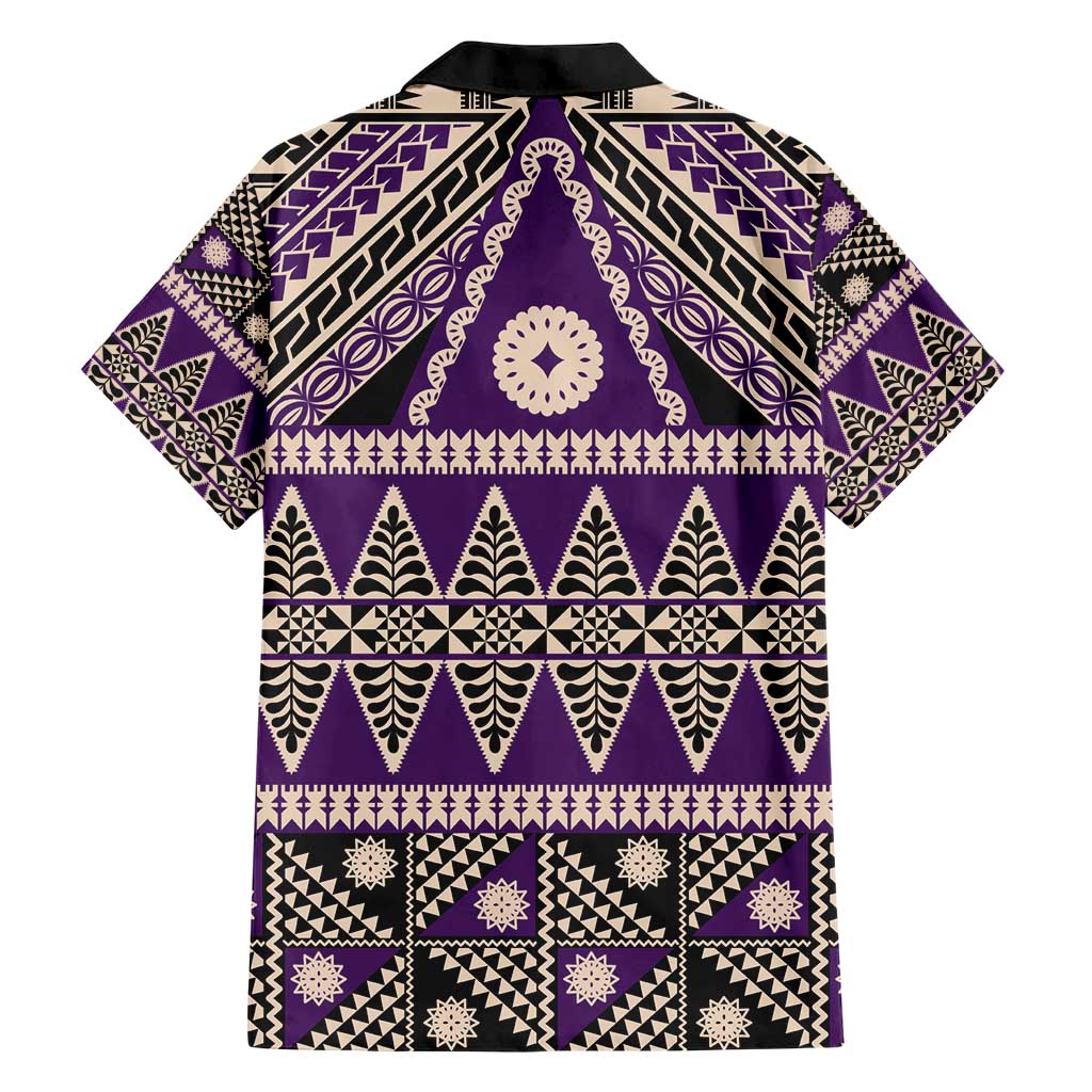 Vintage Bula Fiji Family Matching Short Sleeve Bodycon Dress and Hawaiian Shirt Purple Tapa Masi Motif LT9 - Polynesian Pride