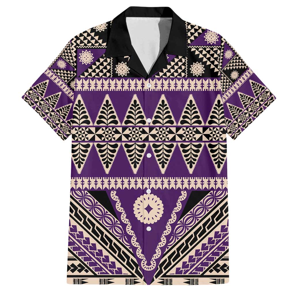 Vintage Bula Fiji Family Matching Summer Maxi Dress and Hawaiian Shirt Purple Tapa Masi Motif LT9 Dad's Shirt - Short Sleeve Purple - Polynesian Pride